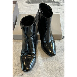 FRANCO SARTO TENTON 8.5 Bootie Black Faux Crocodile Block Heel Zip with Box